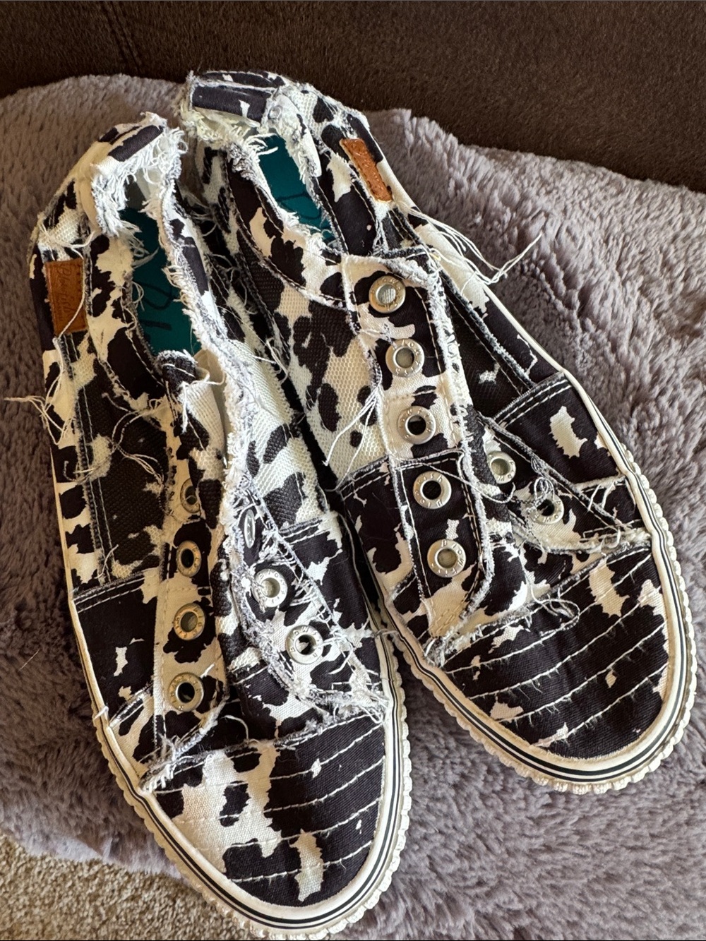 Blowfish Women’s Black and White Cowprint Slip-On Sneakers